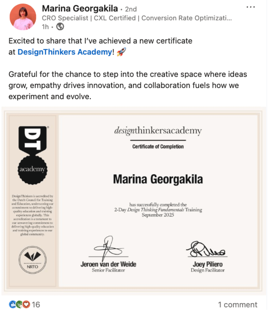 Certification in Design Thinking